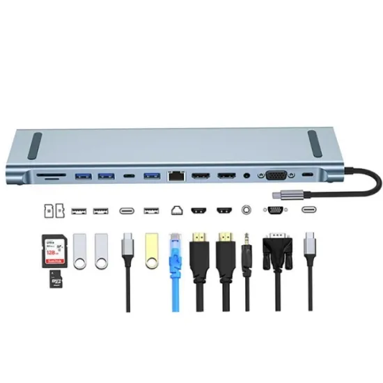E-GREEN Adapter USB 3.1 tip C (M) - 2 x HDMI + VGA + 2x 3.0 usb