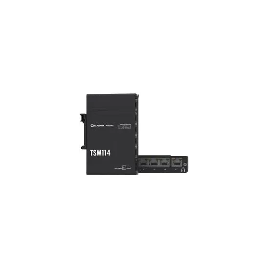 Teltonika Switch TSW114, 5x 10/100/1000Mbps RJ45 ports, unmanaged, plug-and-play, DIN rail mounting