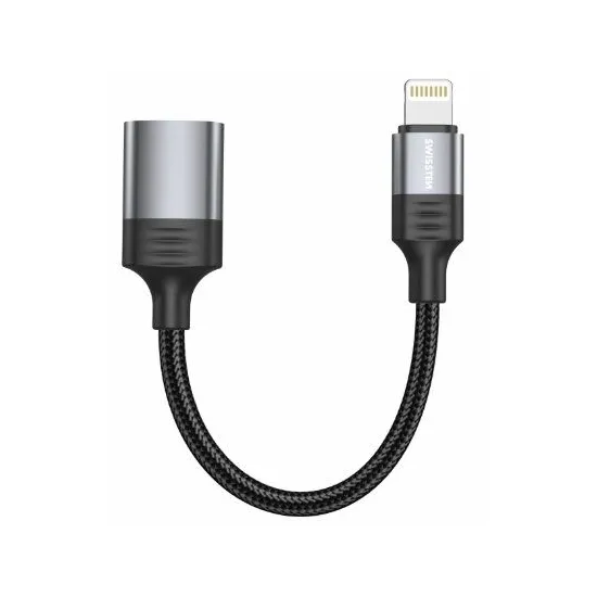 Swissten OTG Adapter Textile Lightning (male) / USB-A (female) 0,12 M Black
