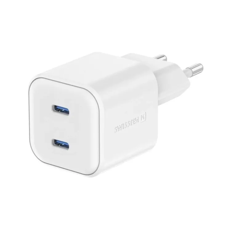 Swissten Travel Charger GaN 2x USB-C 20W PD White
