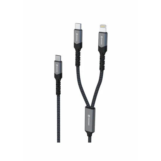 Swissten Kabl 2in1 100W USB-C/ USB-C + Lightning 1.5m Black