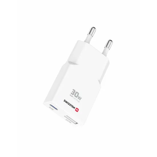 Swissten Travel Charger Slim GaN USB-C / USB 30W - White