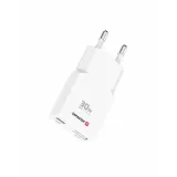 Swissten Travel Charger Slim GaN USB-C / USB 30W - White