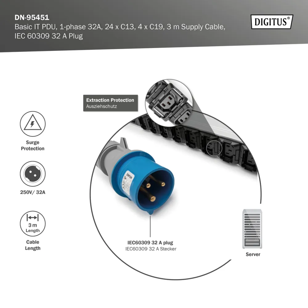 Digitus BASIC PDU, Vertical, 32A, 24 x C13, 4 x C19