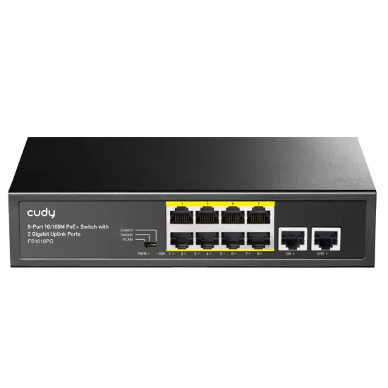 CUDY Switch FS1010PG, 8x 10/100/1000Mbps RJ45 ports + 2x Uplink GbE, 120W PoE, Metal