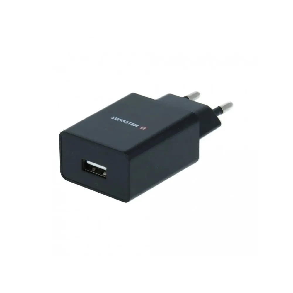 Swissten TRAVEL CHARGER SMART IC WITH 1x USB 1A POWER + DATA CABLE USB / TYPE C 1,2 M BLACK