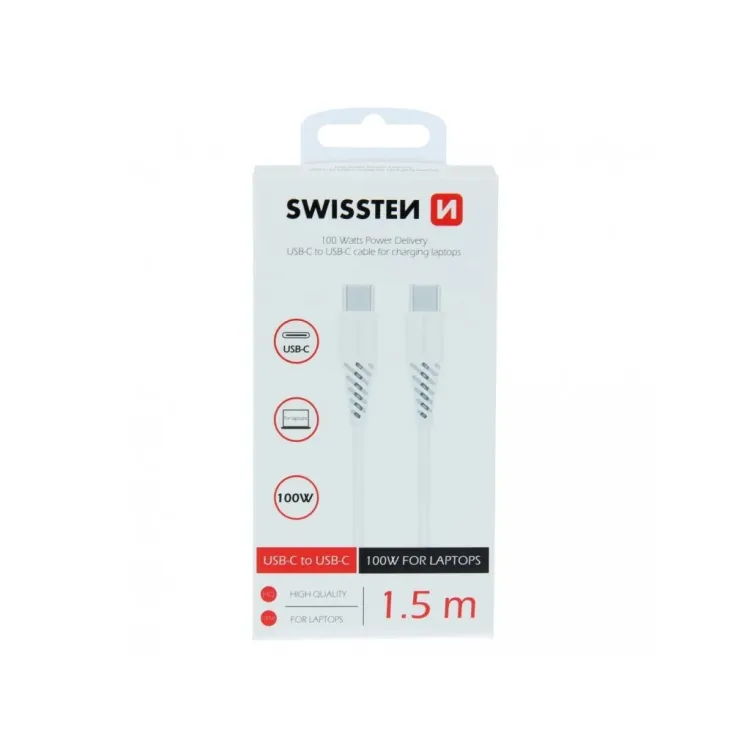 Swissten DATA CABLE TPE USB-C/USB-C POWER DELIVERY 5A (100W) 1,5 M WHITE