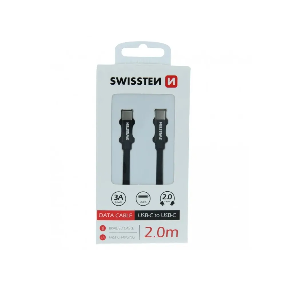 Swissten DATA CABLE TEXTILE USB-C / USB-C 2,0 M BLACK