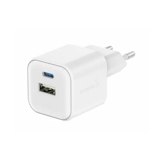 Swissten TRAVEL CHARGER 12W 1x USB-C + 1x USB-A WHITE