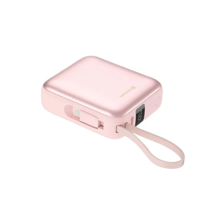 Swissten POWER BANK SPACE 10000 mAh WITH BUILT-IN CABLES USB-C AND LIGHTNING PINK