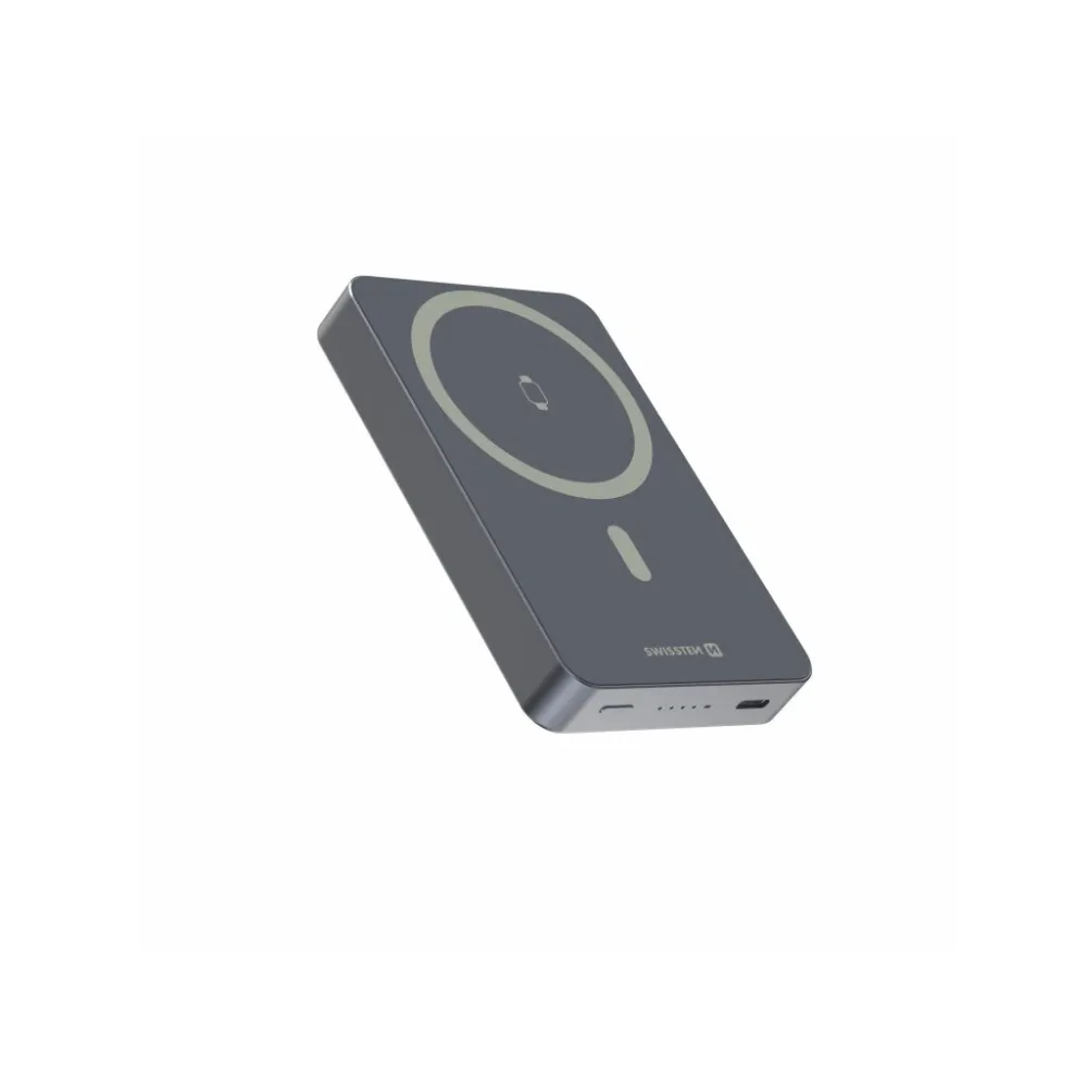 Swissten POWER BANK FUSION 5000 mAh WITH APPLE WATCH CHARGER (MagSafe compatible) SILVER