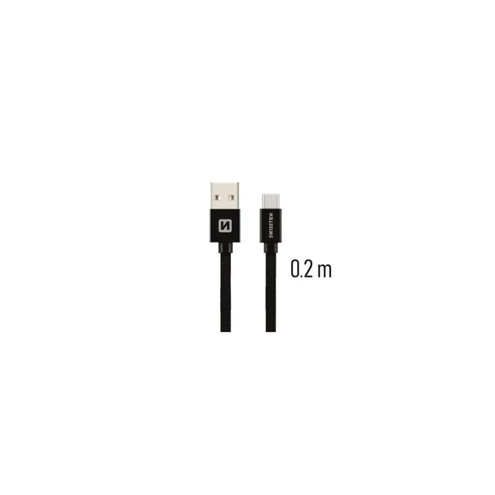 Swissten DATA CABLE TEXTILE USB-C / USB-C 0.2 M BLACK