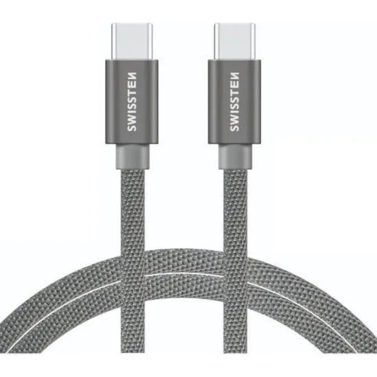 Swissten DATA CABLE TEXTILE USB-C / USB-C 0.2 M SILVER