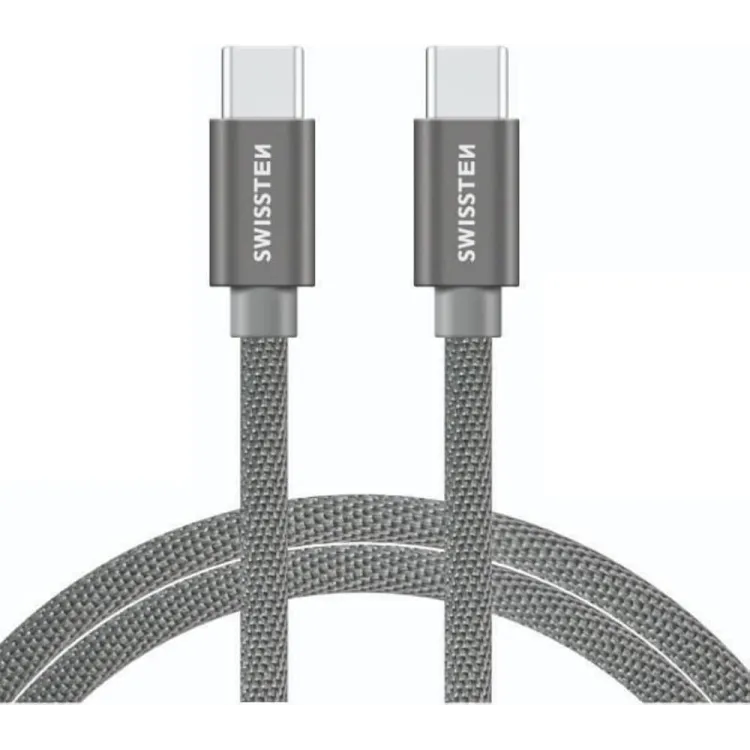 Swissten DATA CABLE TEXTILE USB-C / USB-C 0.2 M SILVER