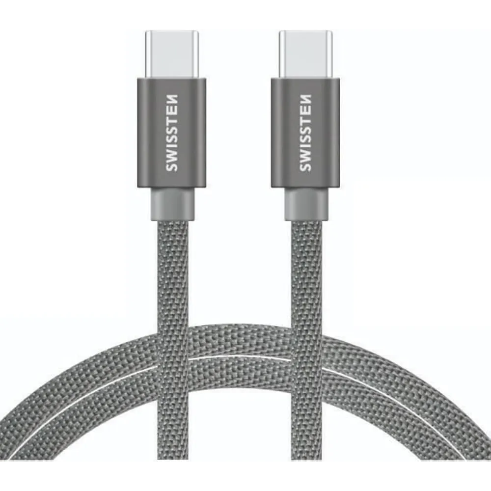Swissten DATA CABLE TEXTILE USB-C / USB-C 3.0 M SILVER