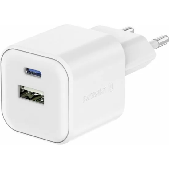 Swissten TRAVEL CHARGER EDGE GaN 1x USB-C PD 20W + 1x USB-A 18W QC WHITE