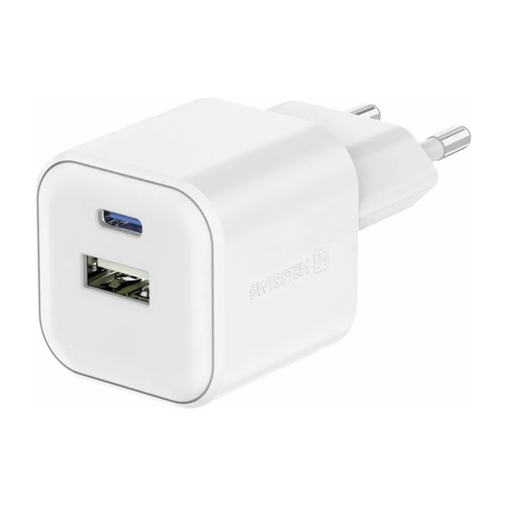 Swissten TRAVEL CHARGER EDGE GaN 1x USB-C PD 20W + 1x USB-A 18W QC WHITE