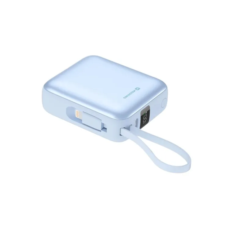 Swissten POWER BANK SPACE 10000 mAh WITH BUILT-IN CABLES USB-C AND LIGHTNING BLUE