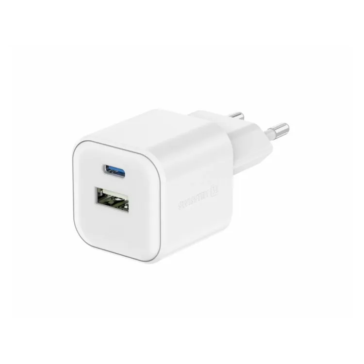 Swissten TRAVEL CHARGER EDGE GaN 1x USB-C PD 35W + 1x USB-A 18W QC, FOR UK PLUG WHITE