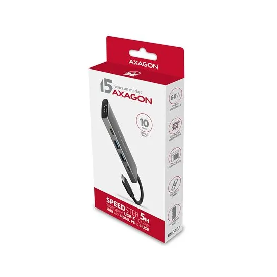 USB HUB USB-C -- 2xUSB3.2, 2xUSB-C(1x60W), HDMI (4K) AXAGON